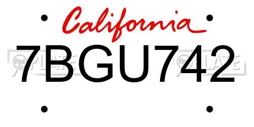 7BGU742 California License Plate