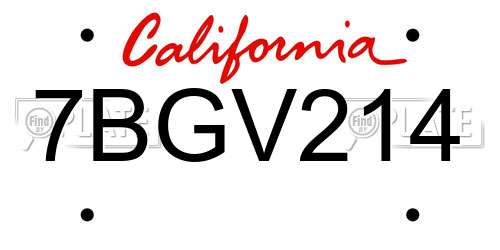 7BGV214 California License Plate