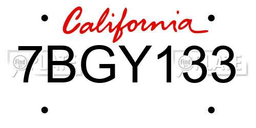 7BGY133 California License Plate