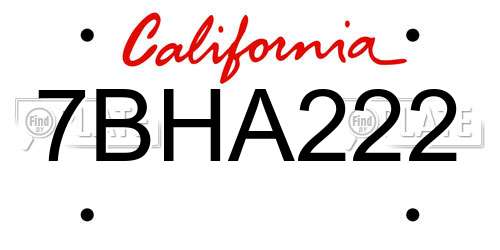 7BHA222 California License Plate
