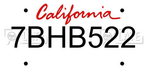 7BHB522 California License Plate