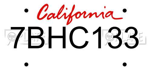7BHC133 California License Plate