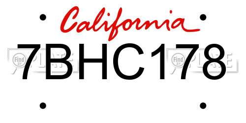 7BHC178 California License Plate