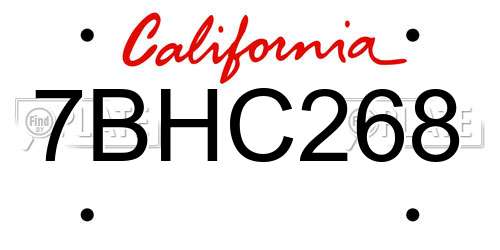 7BHC268 California License Plate