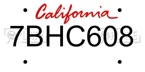 7BHC608 California License Plate