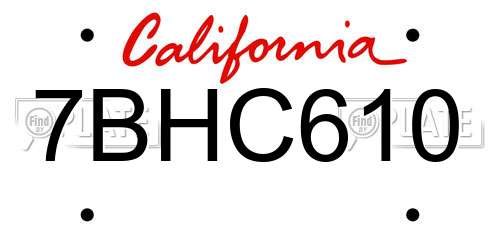 7BHC610 California License Plate