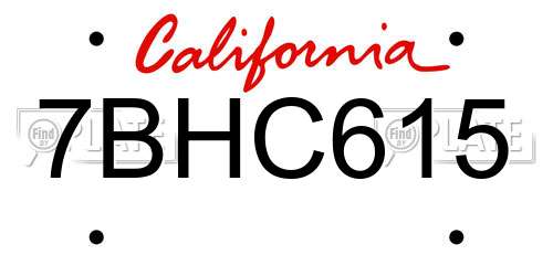 7BHC615 California License Plate