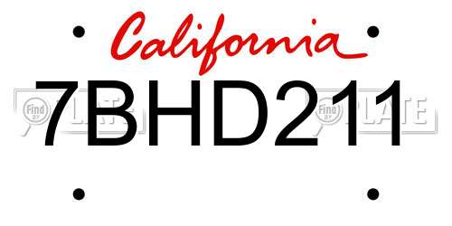 7BHD211 California License Plate