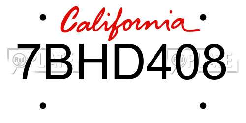 7BHD408 California License Plate
