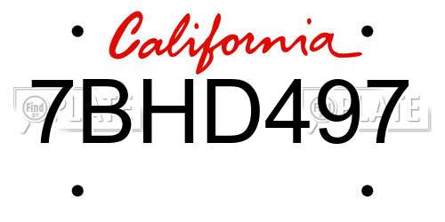 7BHD497 California License Plate