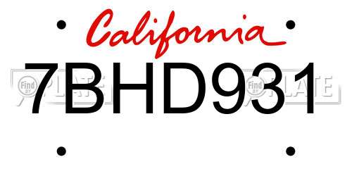 7BHD931 California License Plate
