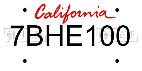 7BHE100 California License Plate