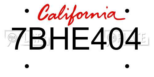 7BHE404 California License Plate