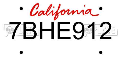 7BHE912 California License Plate