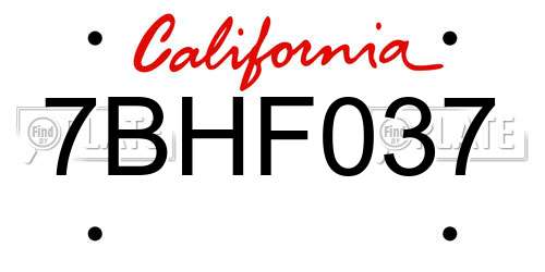 7BHF037 California License Plate