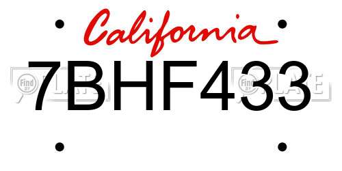 7BHF433 California License Plate