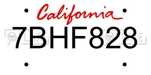 7BHF828 California License Plate