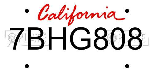 7BHG808 California License Plate