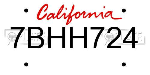 7BHH724 California License Plate