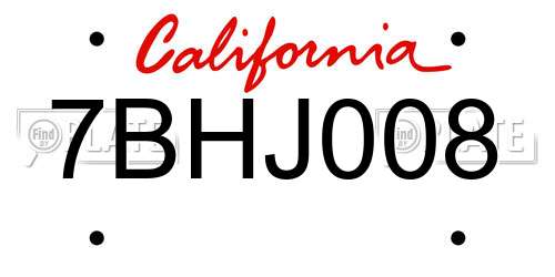 7BHJ008 California License Plate