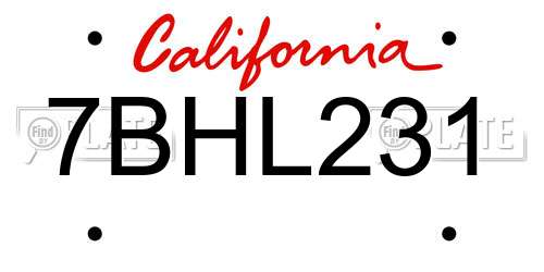 7BHL231 California License Plate
