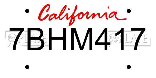 7BHM417 California License Plate