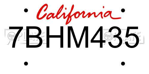 7BHM435 California License Plate