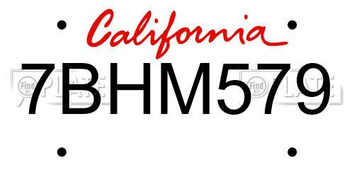 7BHM579 California License Plate