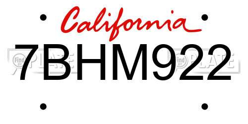 7BHM922 California License Plate