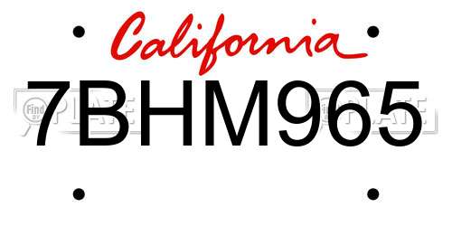 7BHM965 California License Plate