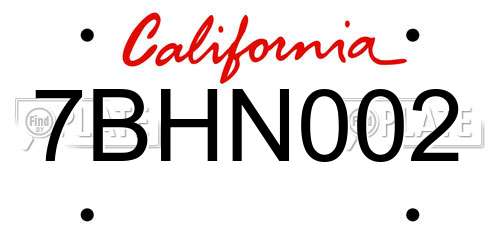 7BHN002 California License Plate