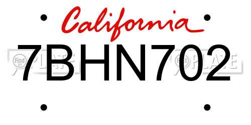 7BHN702 California License Plate