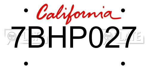 7BHP027 California License Plate