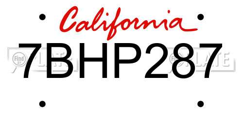 7BHP287 California License Plate