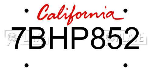 7BHP852 California License Plate