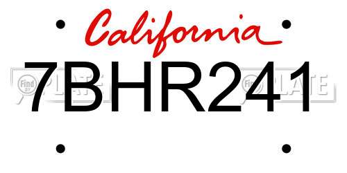 7BHR241 California License Plate