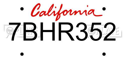 7BHR352 California License Plate