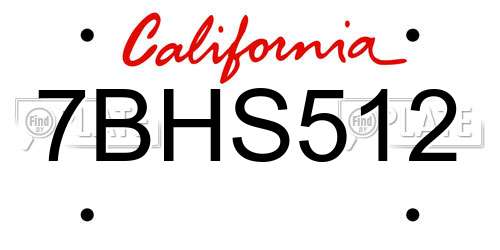 7BHS512 California License Plate
