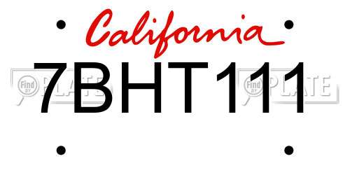 7BHT111 California License Plate