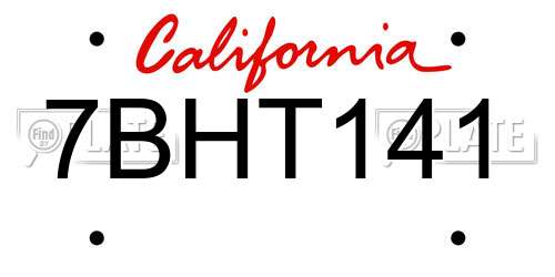 7BHT141 California License Plate