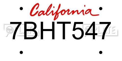 7BHT547 California License Plate