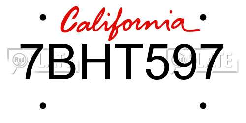 7BHT597 California License Plate