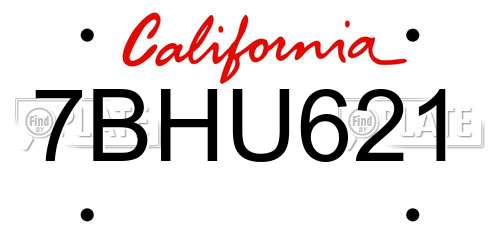 7BHU621 California License Plate