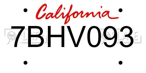 7BHV093 California License Plate