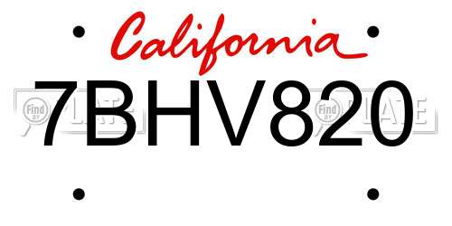 7BHV820 California License Plate