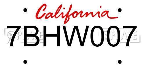 7BHW007 California License Plate