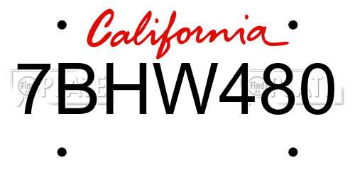 7BHW480 California License Plate