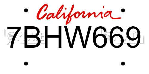 7BHW669 California License Plate