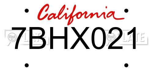 7BHX021 California License Plate