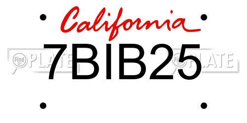 7BIB25 California License Plate